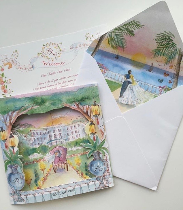 watercolor-wedding-invitation-Grand-Hotel-du-Cap-Ferrat