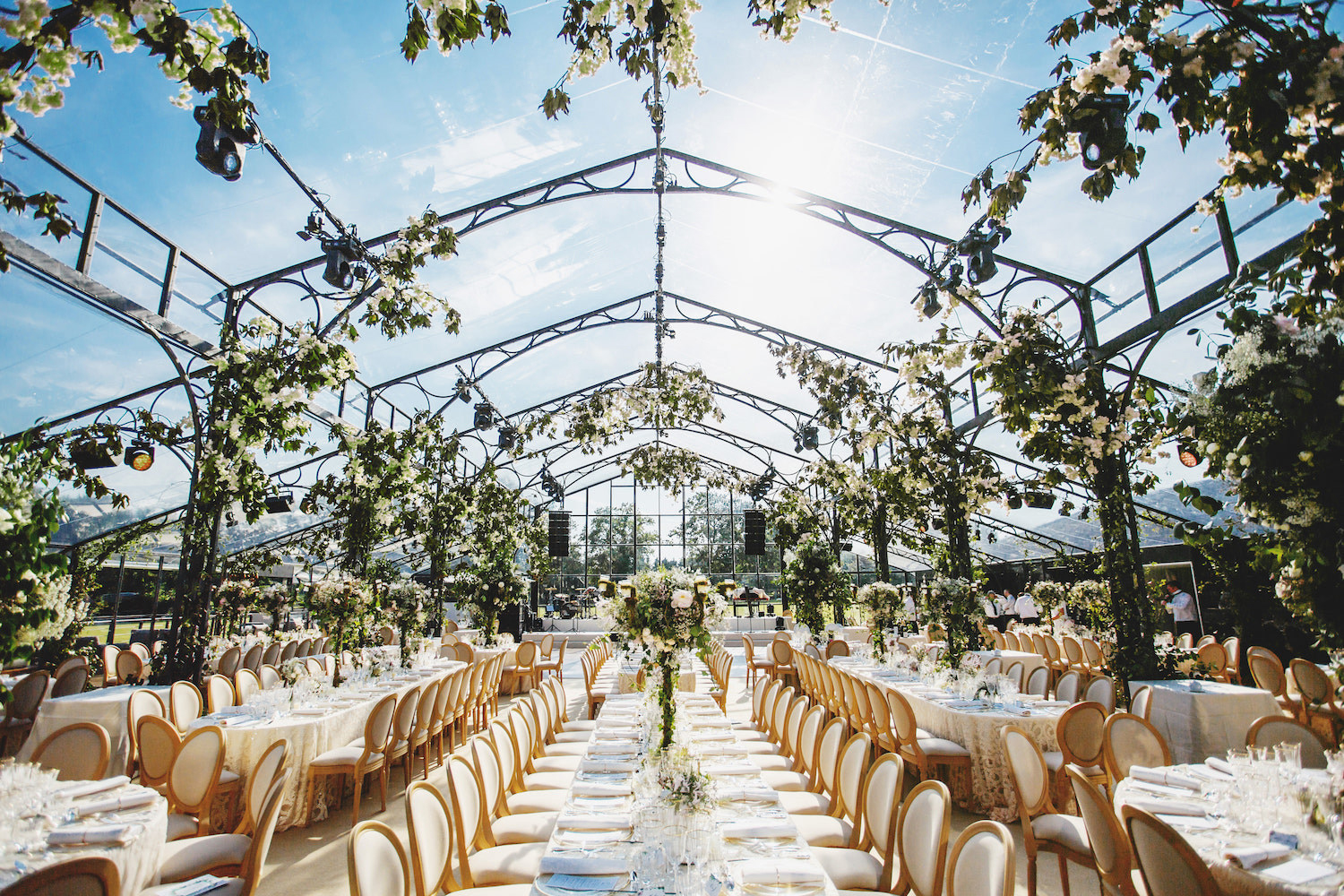 glasshouse marquee reception décor at french destination wedding