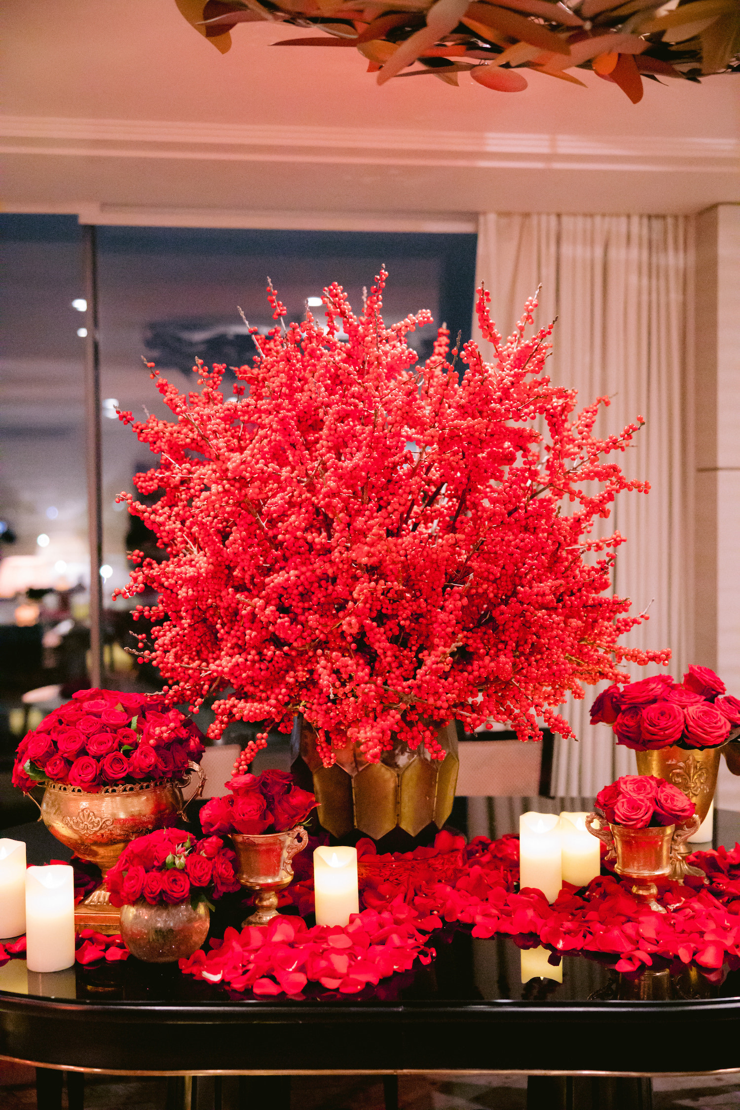 festive red statement floral display