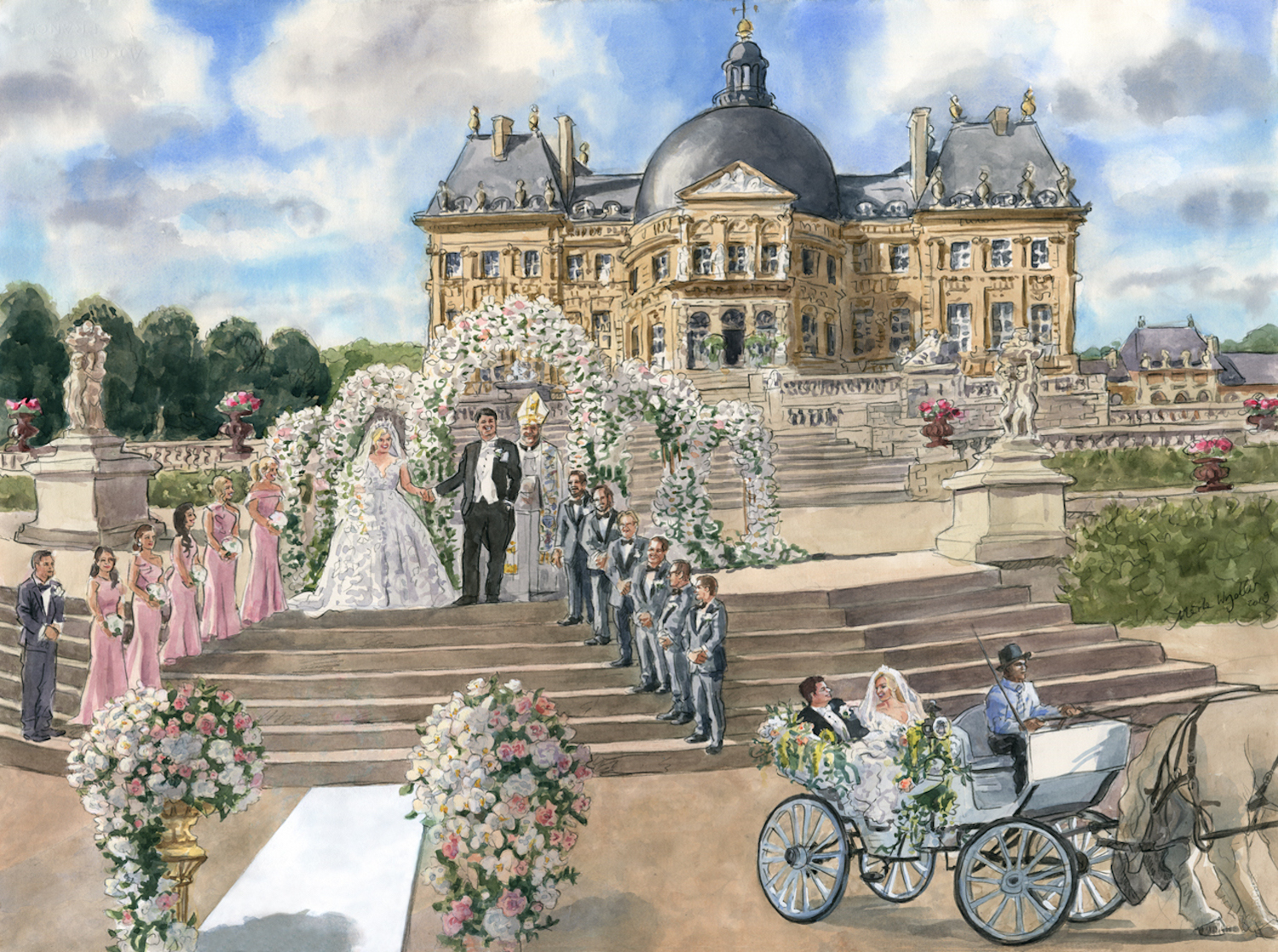 live painter Château de Vaux-le-Vicomte wedding