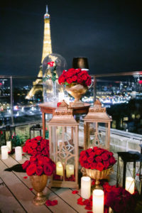 roses candles and lanterns for paris proposal and Shangri-la hotel