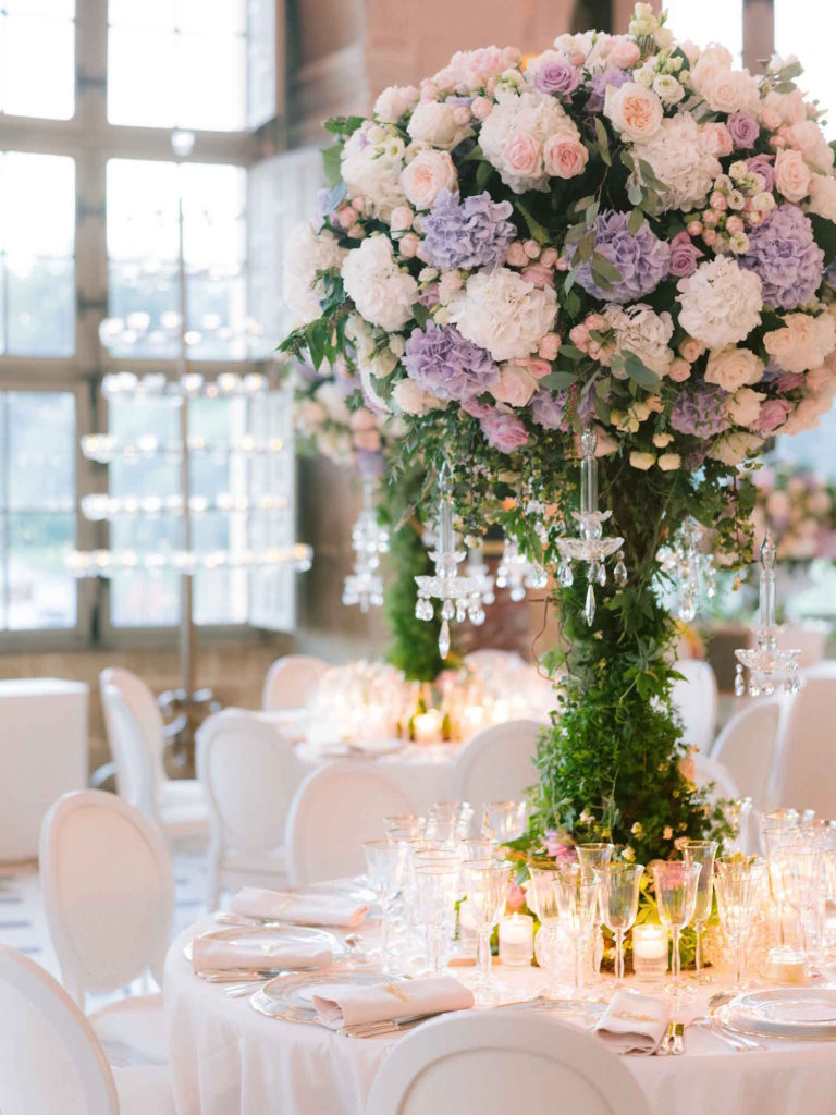 tall floral centrepiece with crystal details
