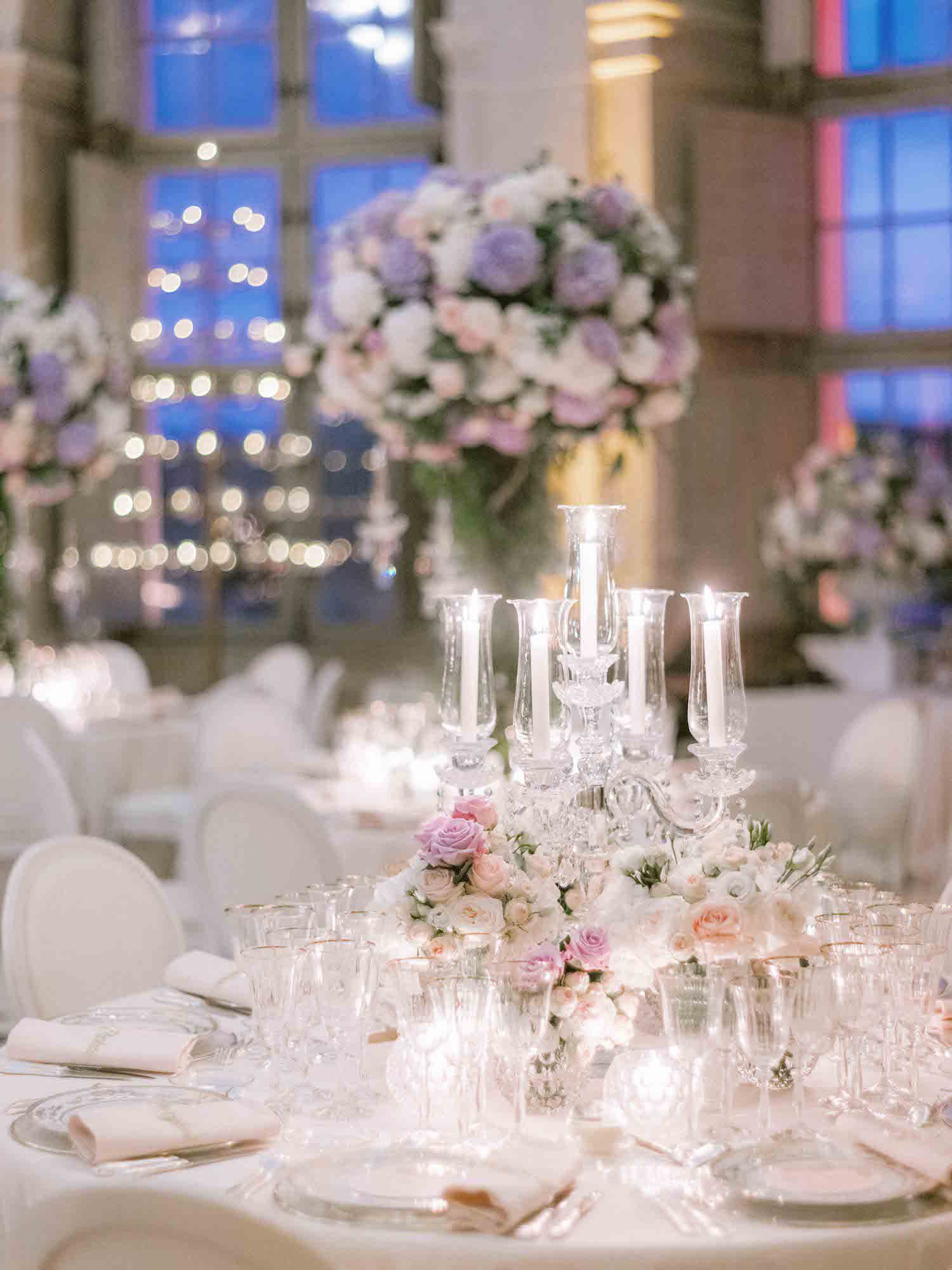 evening reception with crystal candelabra