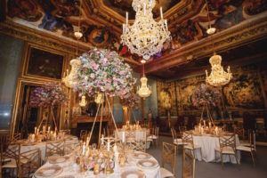 wedding at Chateau de Vaux-le-Vicomte dinner reception décor