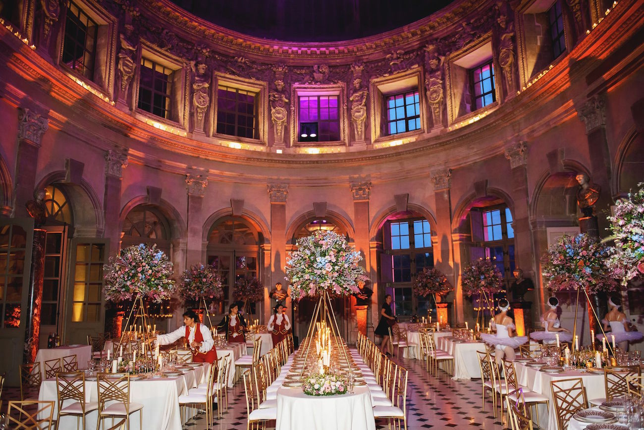 wedding at Château de Vaux-le-Vicomte reception décor with mood lighting