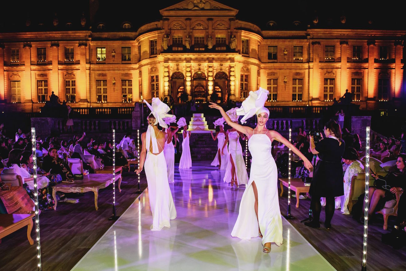 runway model show for wedding at Château de Vaux-le-Vicomte