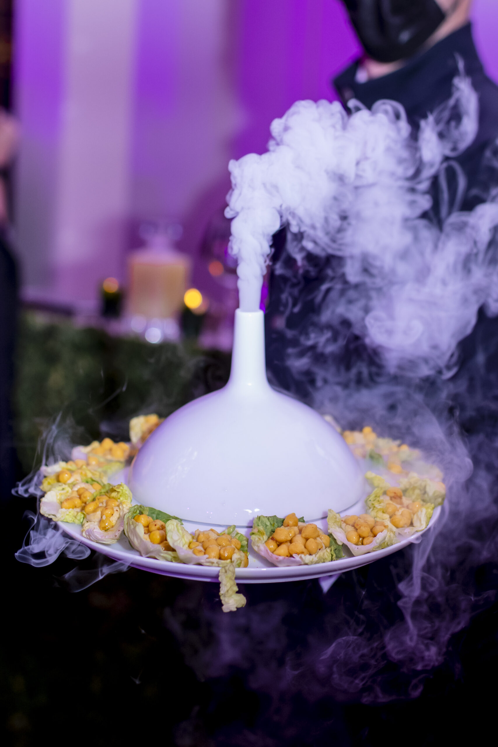 food presentation with smoke