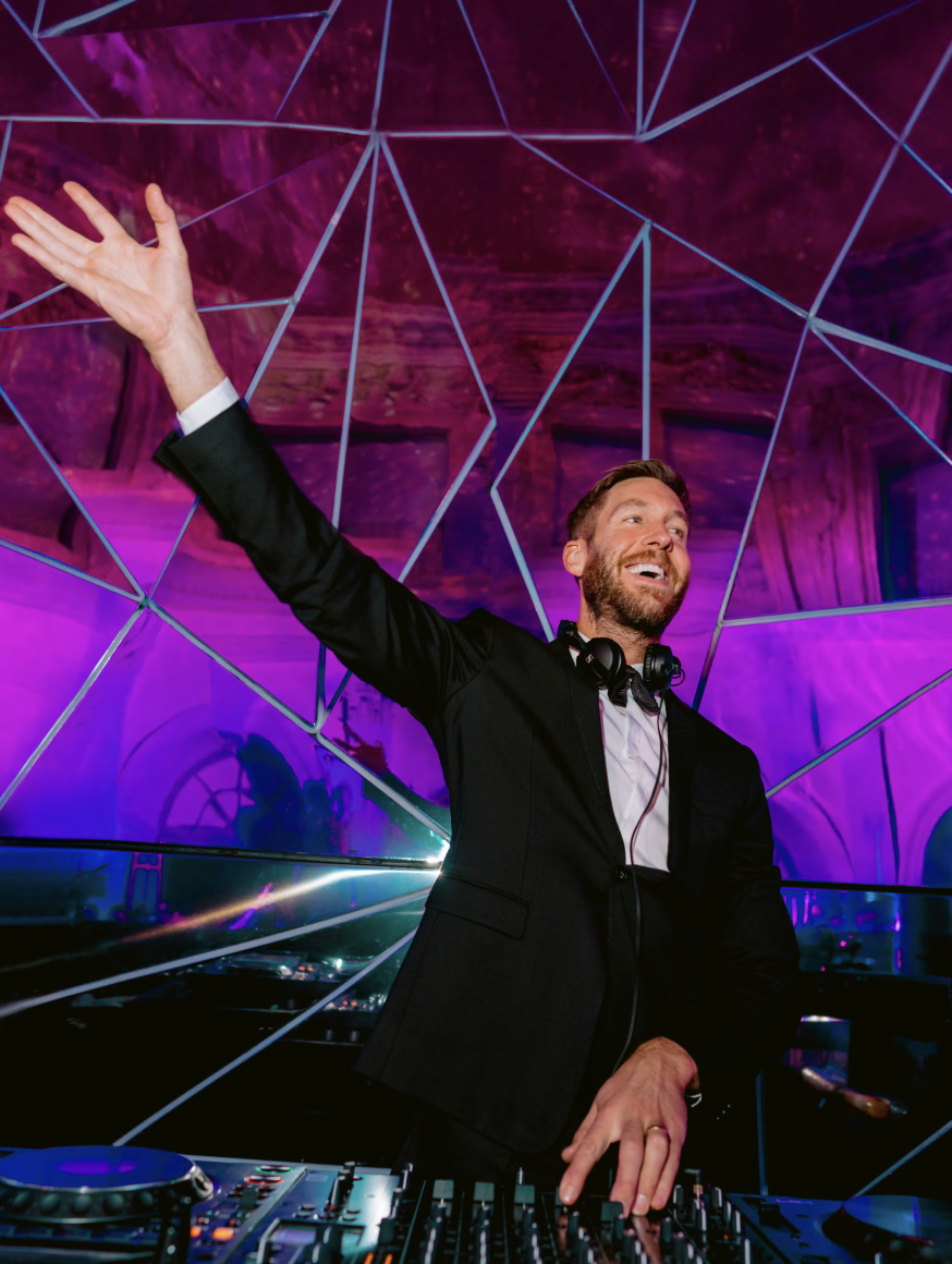Calvin Harris performing at luxury château wedding
